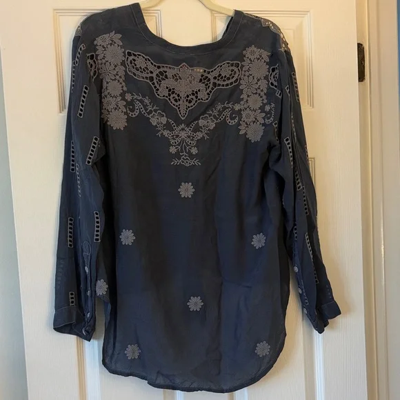 Johnny Was Charcoal Embroidered Blouse - Picture 3 of 4